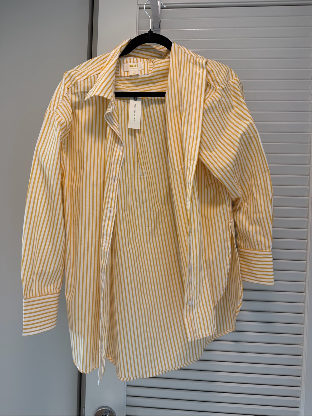 Anthropologie Yellow and White Striped Button-Down Blouse